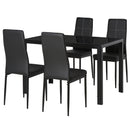 Set da Pranzo Tavolo con Piano in Vetro e 4 Sedie in Metallo e Similpelle  Nero