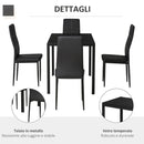 Set da Pranzo Tavolo con Piano in Vetro e 4 Sedie in Metallo e Similpelle  Nero