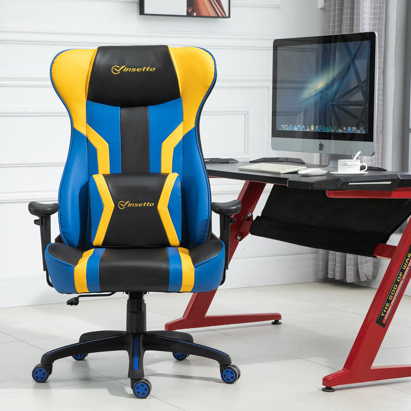 Sedia da Gaming Ergonomica 74x63x118,5- cm  Nera Blu e Giallo