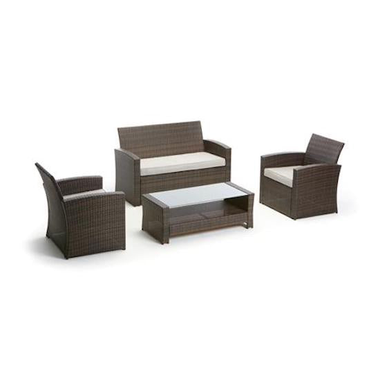 Set Salotto da Giardino in PVC Rattan Divano 2 Posti 2 Poltrone e Tavolino Taddei Syrma Marrone sconto