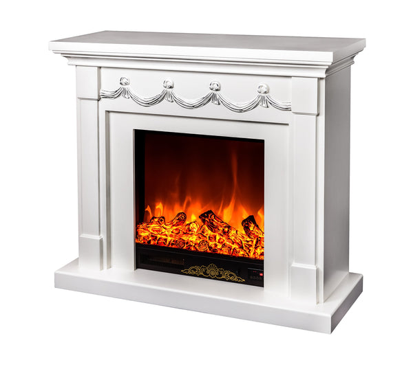 Camino Elettrico da Pavimento 102x120x33 cm Effetto Fiamma 1500W Olivia Bianco sconto