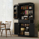 Dispensa Cucina Stile Country 76x39,5x183,5 cm con 2 Armadietti 6 Ripiani e Cassetto in Truciolato e MDF Nero      