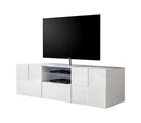 Mobile TV Moderno 2 Ante 1 Cassetti Design a Scacchi Modello Dama 181x42x57 cm Bianco Lucido