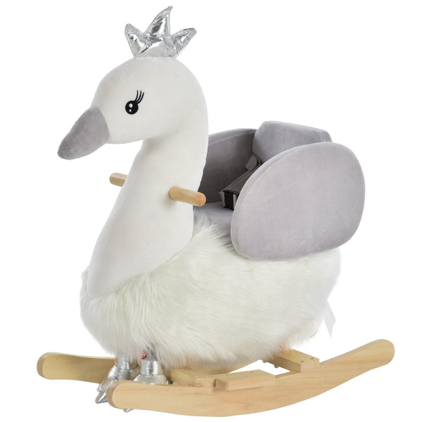 Dondolo per Bambini in Legno Cigno in Peluche Bianco e Grigio acquista