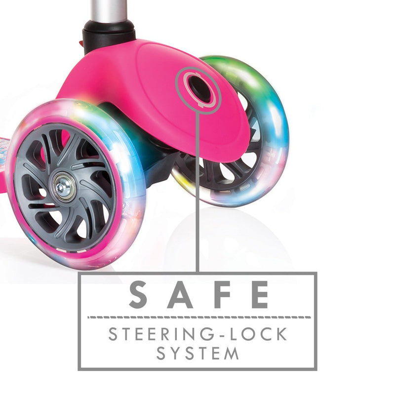Monopattino a 3 Ruote a LED 3 Altezze Max 50Kg Globber PRIMO Fantasy Lights Up Fiori Grandi Rosa