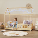 Struttura Letto per Bambini a Forma di Casetta 96x195x165 cm con Doghe e Recinzione in Legno di Pino Color Legno      