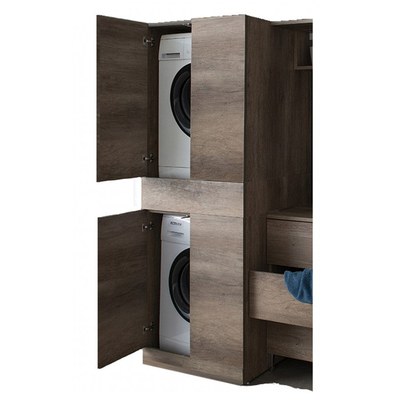 Mobile Lavanderia a Colonna per Lavatrice o Asciugatrice con Asse da Stiro e Ante 70x70x192A cm in Nobilitato Unika Olmo Naturale
