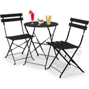 Set 3 Pezzi Giardino Tavolo da Bistrot Pieghevole 52x45x59,5 cm e 2 Sedie Parigi in Acciaio Nero      