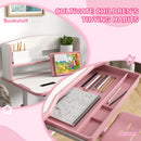 Banco Studio Scuola per Bambini 80x54,5x104 cm con Sedia Regolabile e Piano Inclinabile Rosa