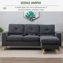 Divano Angolare 3 Posti in Lino con Penisola  Grigio