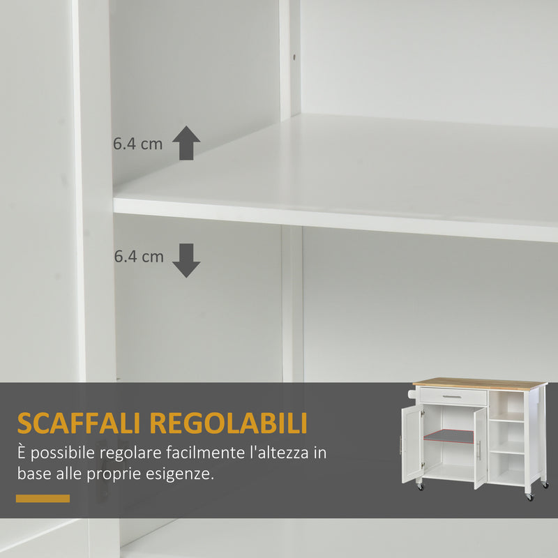 Mobiletto Carrello da Cucina 107,5x48x89 cm con Ruote in Legno MDF  Bianco