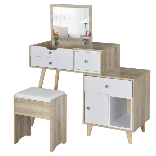 Consolle Trucco 105x45x123 cm con Specchio 4 Cassetti e Sgabello online