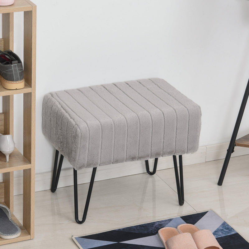 Panca Imbottita 50x35x43,5 cm in Metallo e Peluche  Grigia