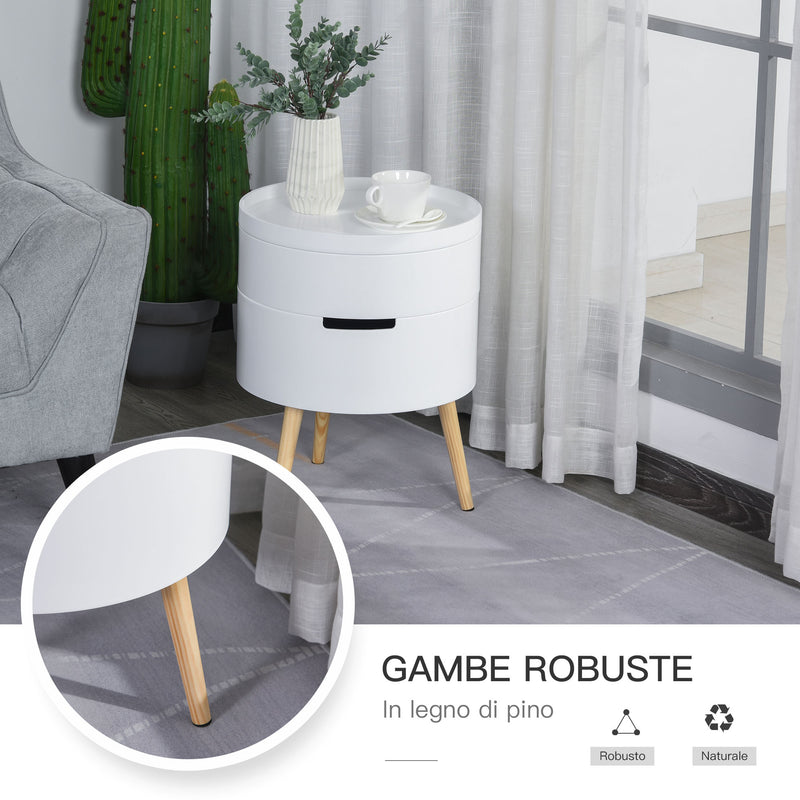 Tavolino Basso Ø38x48,3 cm con Apertura a Rotazione e Vassoio Rimovibile  Bianco