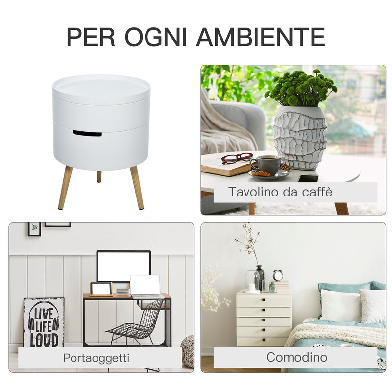 Tavolino Basso Ø38x48,3 cm con Apertura a Rotazione e Vassoio Rimovibile  Bianco