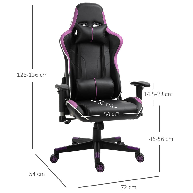 Sedia da Gaming Ergonomica 72x54x126-136 cm in PVC  Nera e Viola
