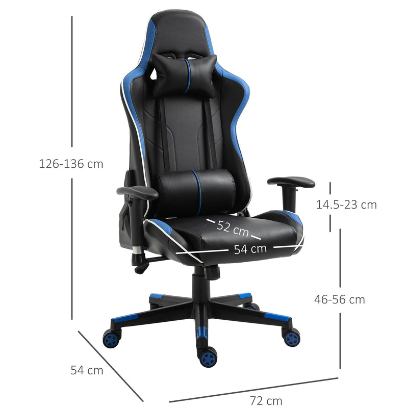 Sedia da Gaming Ergonomica 72x54x126-136 cm in PVC  Nera e Blu