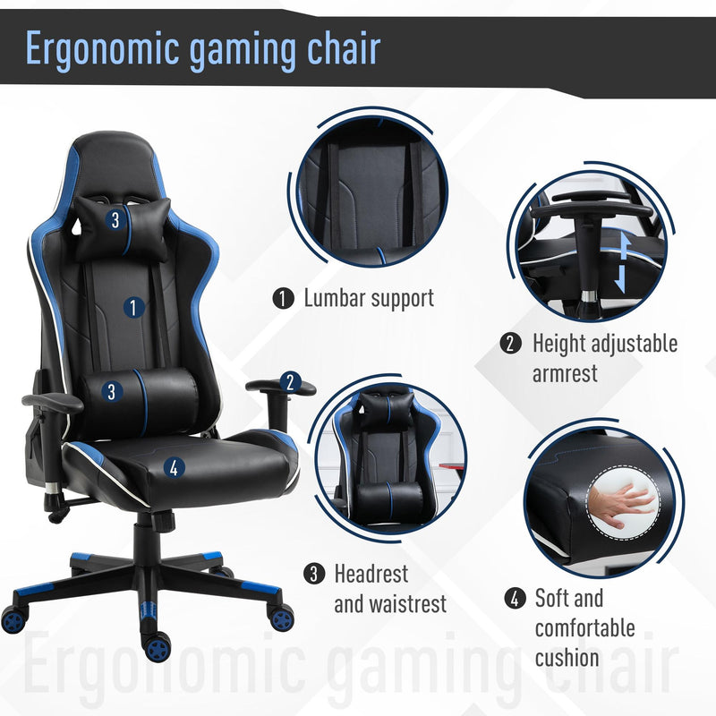 Sedia da Gaming Ergonomica 72x54x126-136 cm in PVC  Nera e Blu