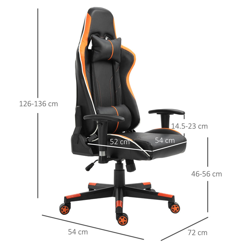 Sedia da Gaming Ergonomica 72x54x126-136 cm in PVC  Nera e Arancione