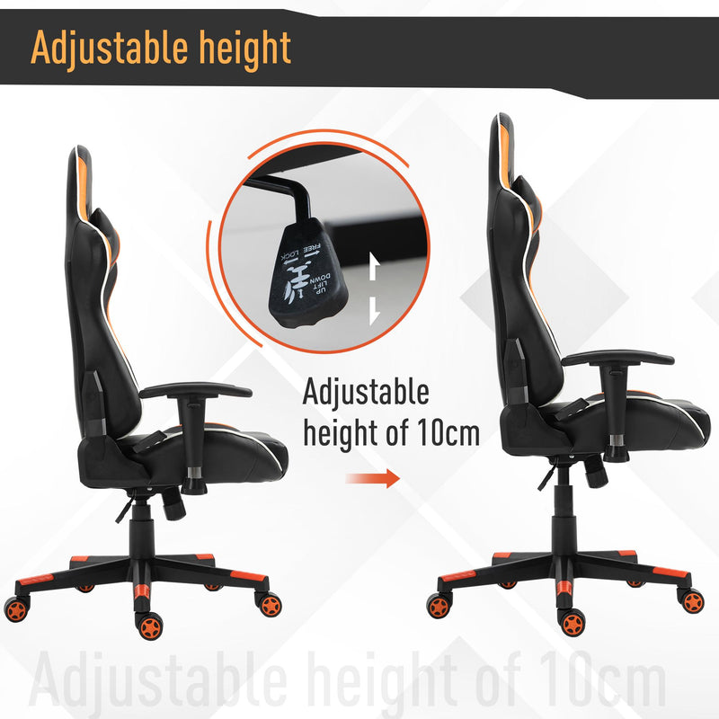 Sedia da Gaming Ergonomica 72x54x126-136 cm in PVC  Nera e Arancione