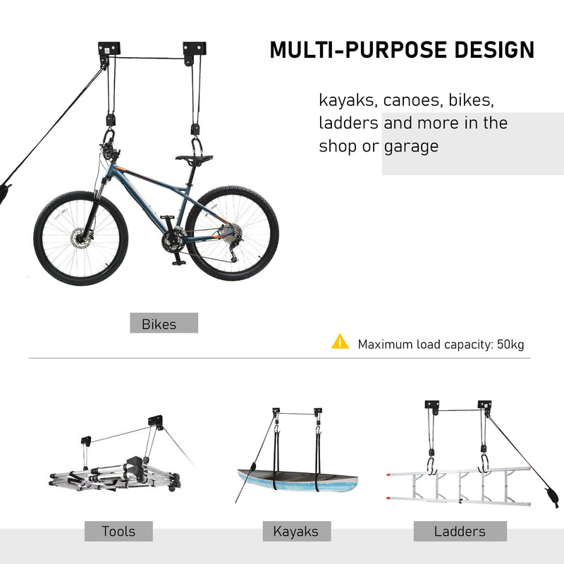 Supporto per Kayak Paranco da Soffitto Max 50 Kg in Acciaio  Nero