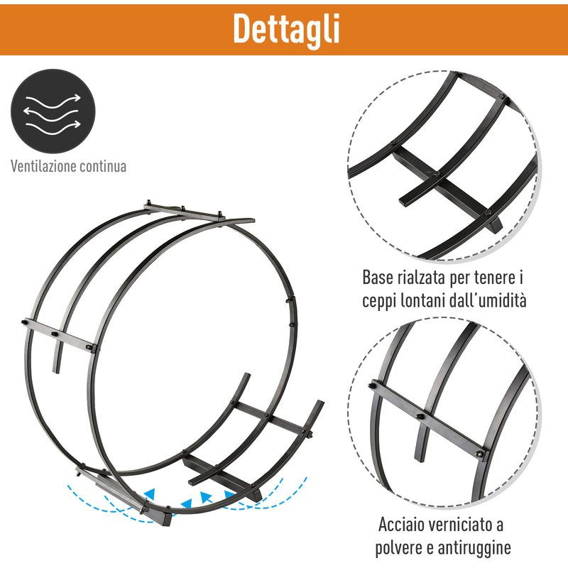 Portalegna per Camino 71x32x73 cm in Ferro Battuto  Nera