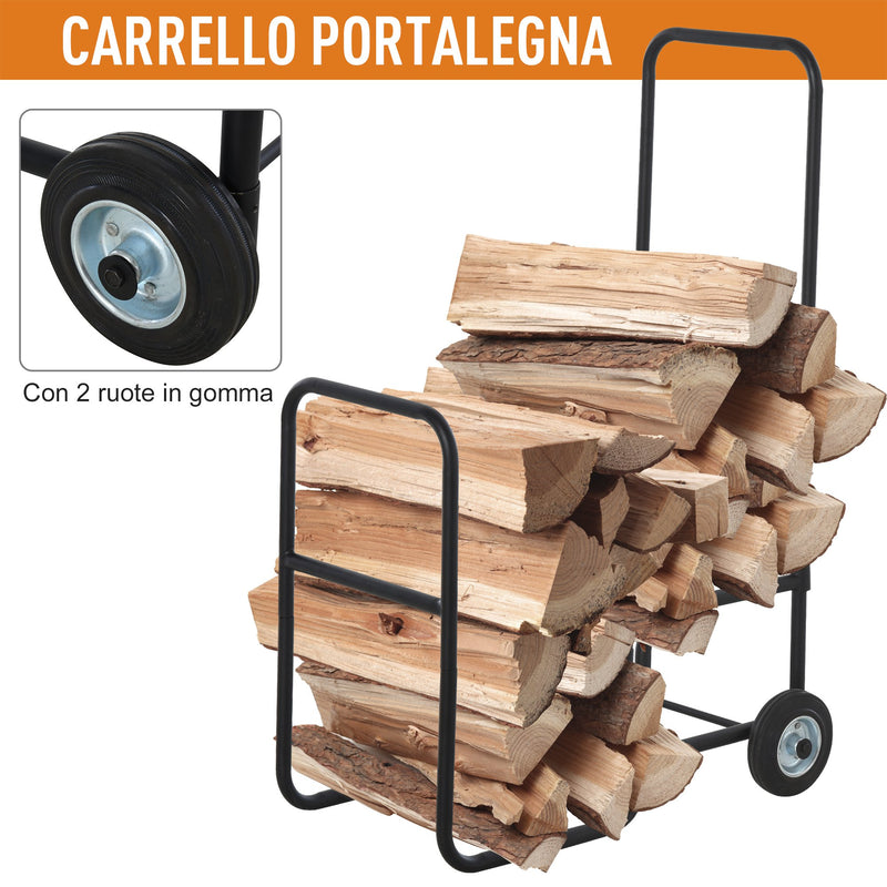 Portalegna per Camino 56x40x90,5 cm con Ruote in Acciaio  Nero