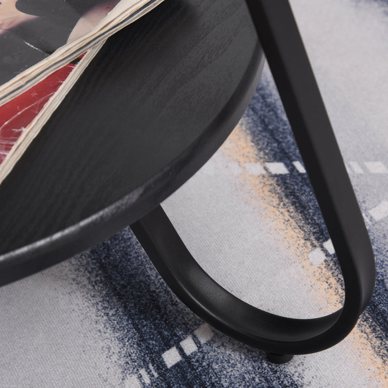 Tavolino Basso 2 Ripiani Ø50x46,5 cm in Metallo e Legno  Nero