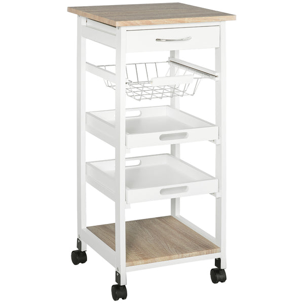 Carrello da Cucina 37x37x82 cm 3 Ripiani 1 Cesta in Legno  Bianco acquista