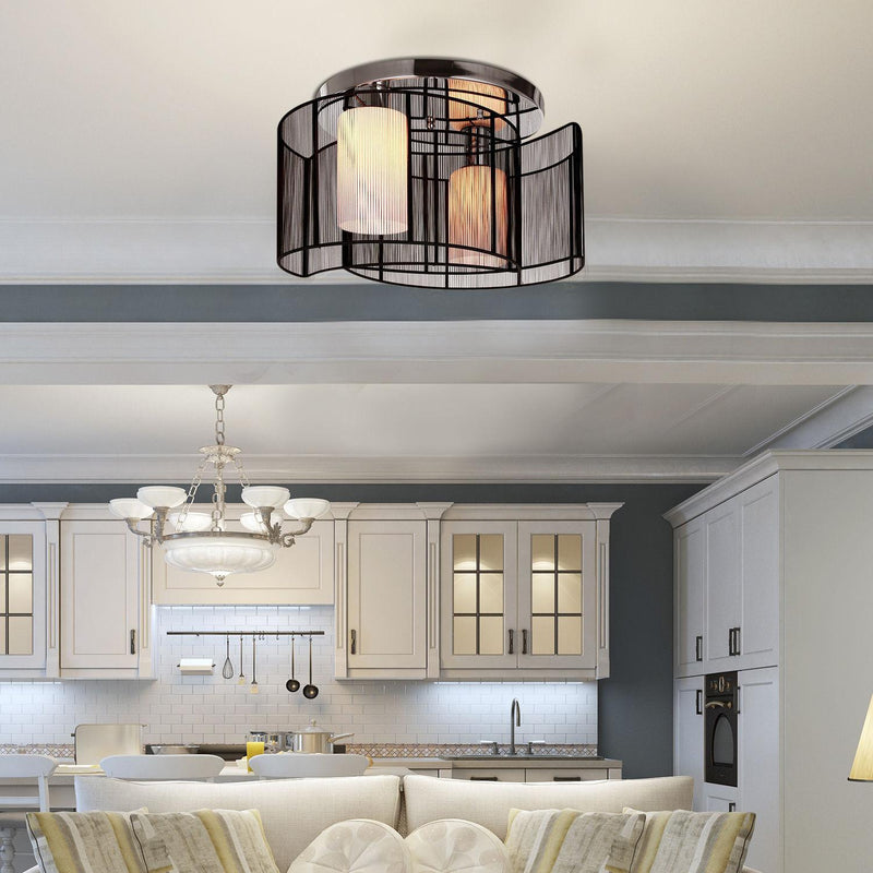 Lampadario a Incasso 2 Paralumi E27 Ø40x25 cm in Metallo  Nero