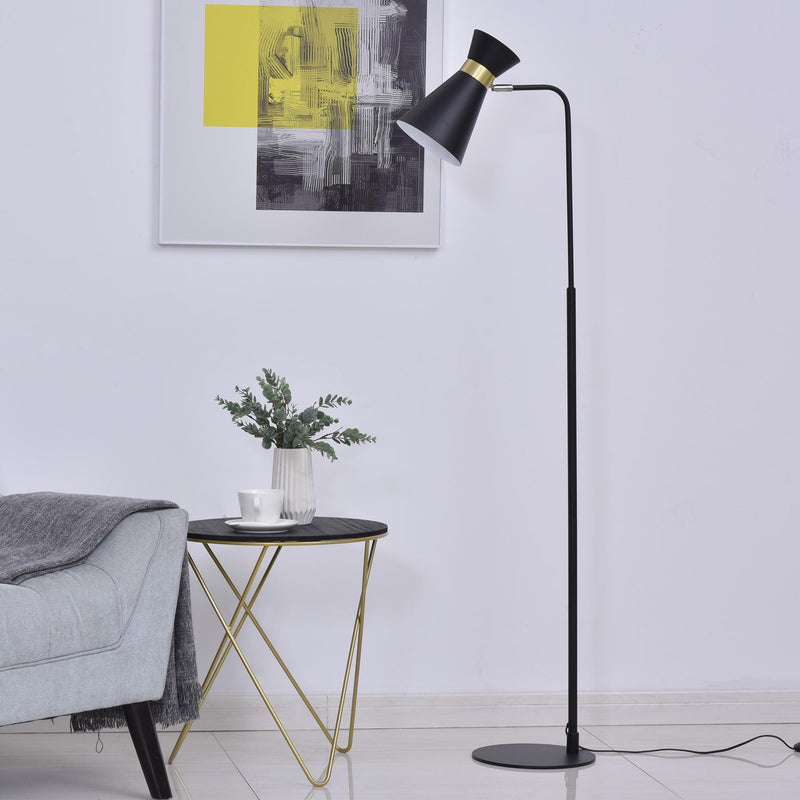 Lampada da Terra con Paralume E27 in Metallo  Nera