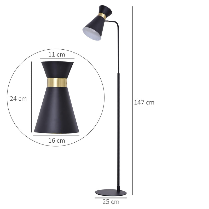 Lampada da Terra con Paralume E27 in Metallo  Nera