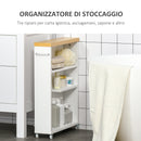 Mobiletto a Colonna da Bagno Portaoggetti 50x13x67,5 cm con Ruote in Legno  Bianco