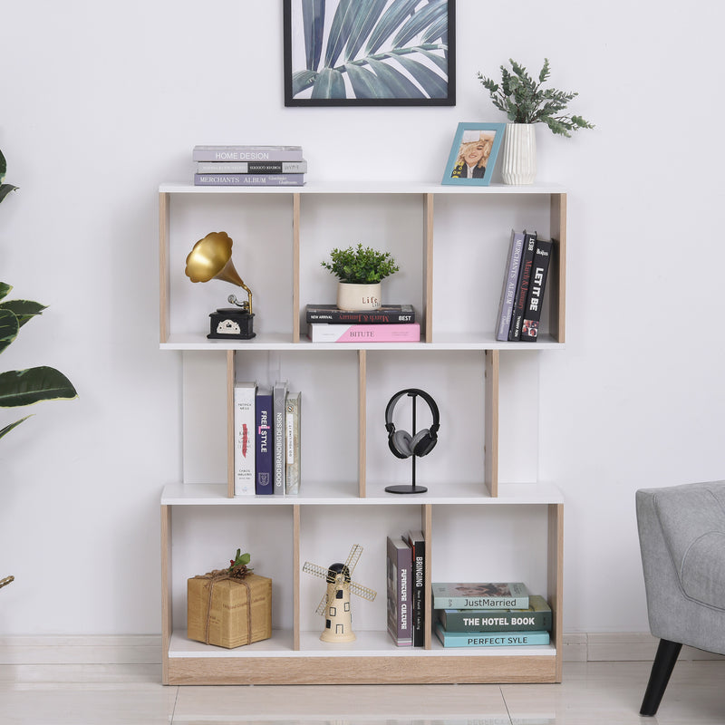 Libreria 8 Ripiani 100x30x124 cm in MDF  Rovere e Bianco