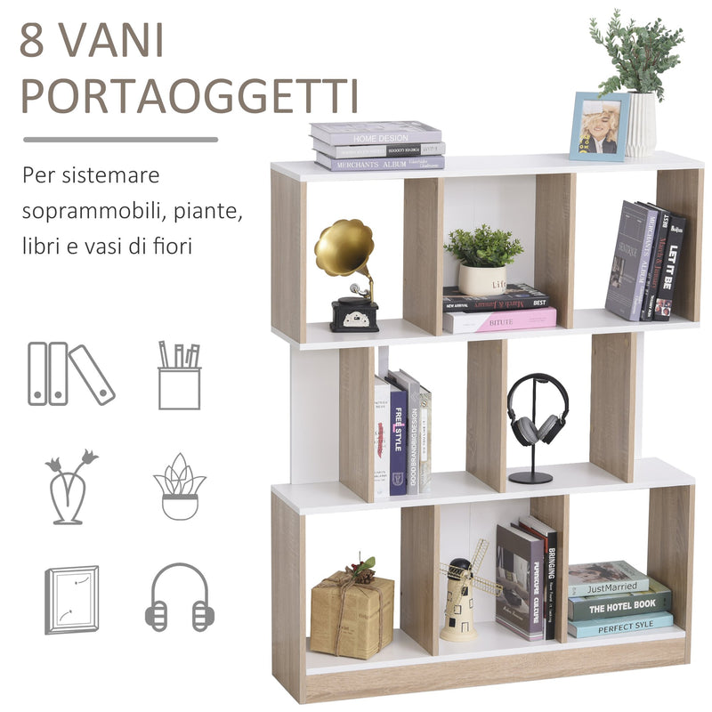 Libreria 8 Ripiani 100x30x124 cm in MDF  Rovere e Bianco