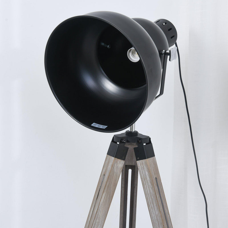 Lampada da Terra Tripode in Legno con Paralume in Metallo 63x63x100-146 cm E27  Nera
