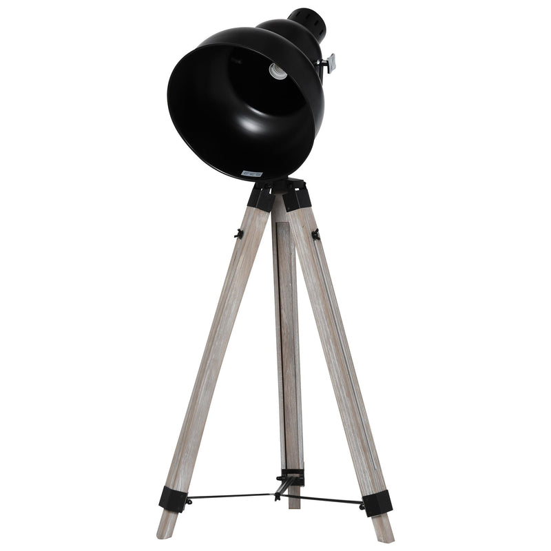 Lampada da Terra Tripode in Legno con Paralume in Metallo 63x63x100-146 cm E27  Nera