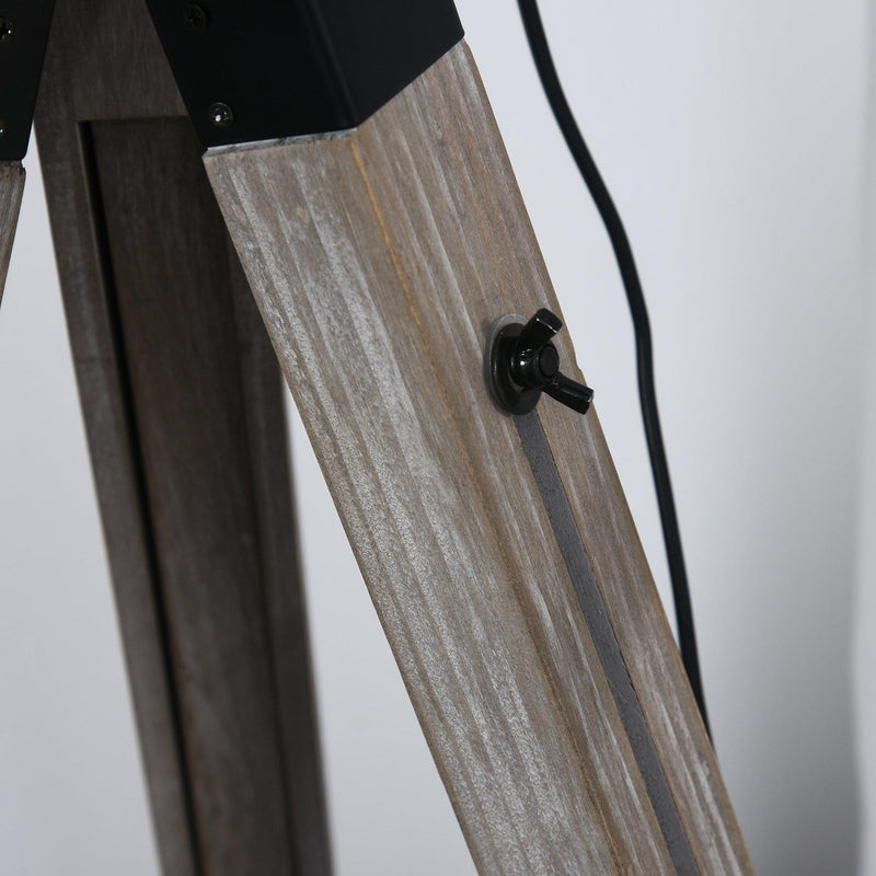 Lampada da Terra Tripode in Legno con Paralume in Metallo 63x63x100-146 cm E27  Nera