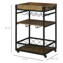 Carrello da Cucina 77x44,5x91 cm 3 Ripiani Portabicchieri e Ruote in Legno e Metallo 