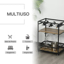 Carrello da Cucina 77x44,5x91 cm 3 Ripiani Portabicchieri e Ruote in Legno e Metallo 