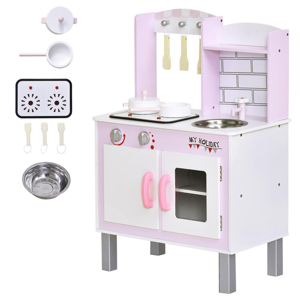 acquista Cucina Giocattolo per Bambini 55x30x80 cm in Pino e MDF con Accessori Rosa