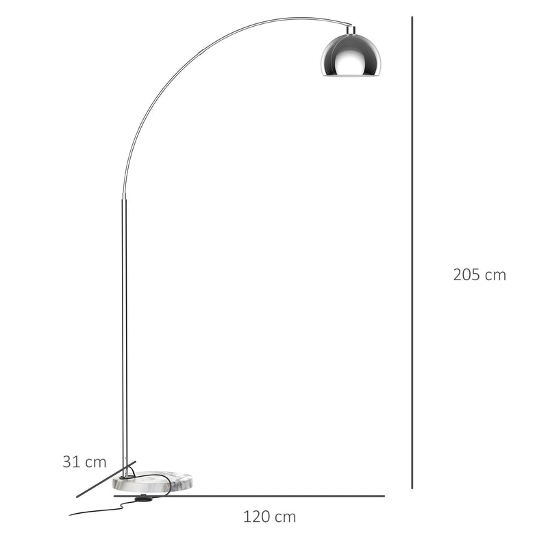Lampada da Terra ad Arco con Paralume E27 in Acciaio e Marmo  Argento