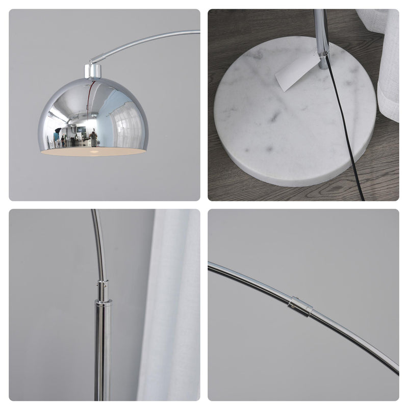 Lampada da Terra ad Arco con Paralume E27 in Acciaio e Marmo  Argento