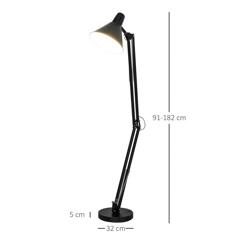 Lampada da Terra con Paralume E27 63x31,5x91-182 cm in Metallo  Nera