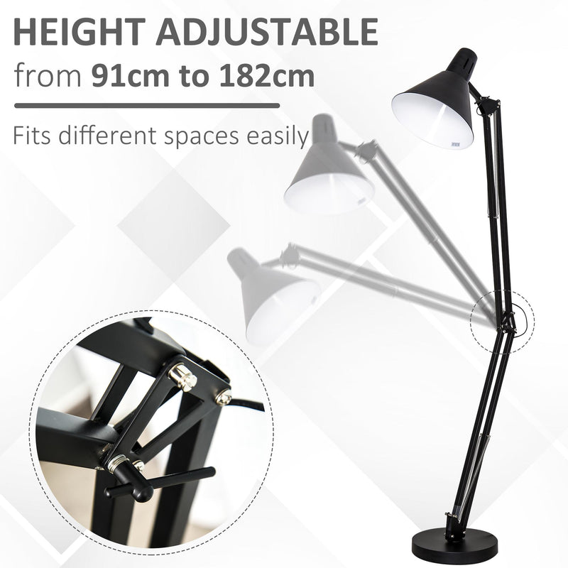 Lampada da Terra con Paralume E27 63x31,5x91-182 cm in Metallo  Nera