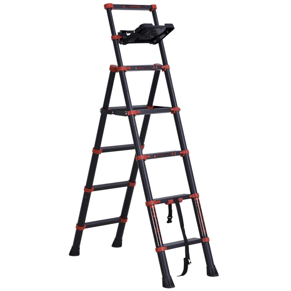Scala Telescopica Estensibile 4+4 Gradini con Vassoio Porta Oggetti  Nera e Rossa online