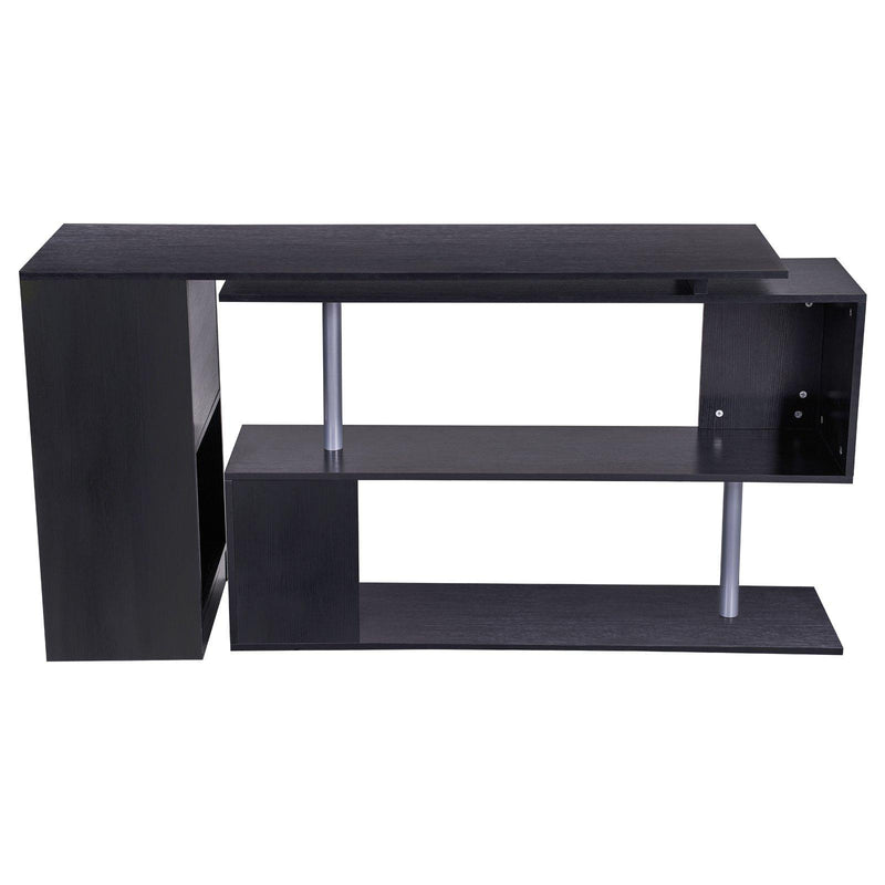 Scrivania Angolare da Ufficio 140x120x78,2 cm con Cassetti e Scaffale Girevole  Nera