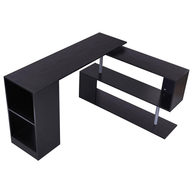 Scrivania Angolare da Ufficio 140x120x78,2 cm con Cassetti e Scaffale Girevole  Nera