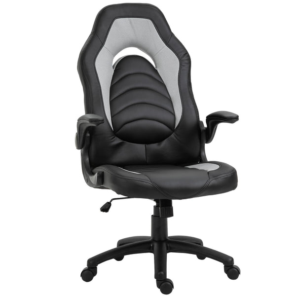 Sedia da Gaming Ergonomica 66,5x51x115-125 cm in Similpelle Nera e Grigia sconto