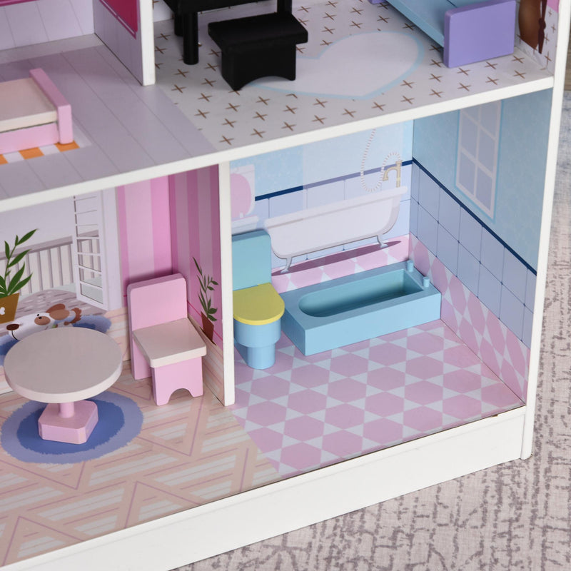 Casa delle Bambole Cucina Giocattolo 2 in 1 60x48x106 cm in Pino e MDF  Rosa